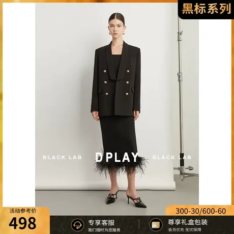 DPLAY黑标2023秋轻奢通勤OL风经典黑青果领宽肩廓形重工西装外套图片
