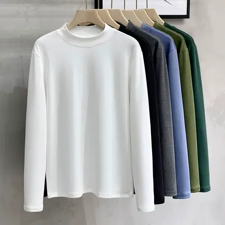 230克重磅中领时尚亲肤棉T恤春季简约百搭长袖纯色半高领打底衫男商品大图