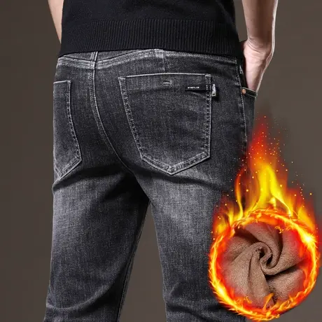 男士加绒牛仔裤2023新款羊羔绒秋冬款加厚休闲男裤子冬季保暖外穿商品大图