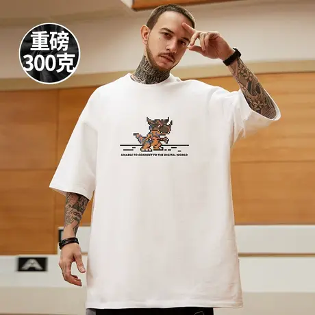 摩严重磅潮牌夏季卡通大码半袖男日系宽松纯棉打底白色短袖T恤潮商品大图