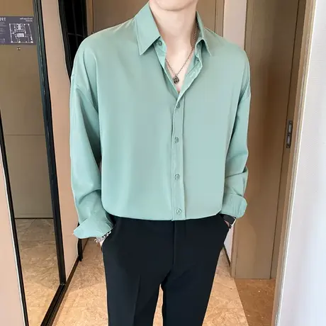 男士痞帅长袖衬衫春夏2023年大领休闲宽松气质上衣男时尚雪纺衫潮商品大图