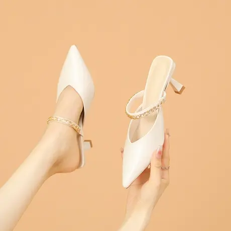 懒人包头半拖鞋女夏外穿时尚2023新款名媛水钻玛丽珍一脚蹬凉拖商品大图