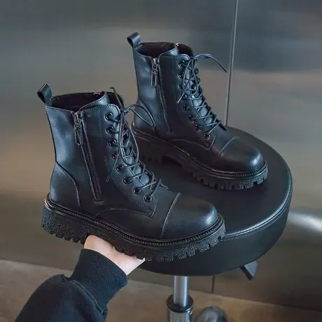 厚底真皮马丁靴女2023新款春秋季英伦风中筒女靴烟筒切尔西短靴子图片