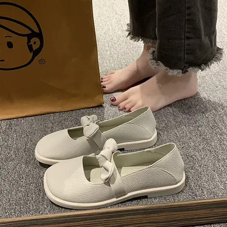 白色玛丽珍鞋平底软底复古单鞋2023圆头法式大头配裙子jk小皮鞋女商品大图