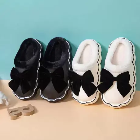 玛丽珍蝴蝶结棉拖鞋女冬外穿踩屎感卡通室内家居防滑防水保暖棉套商品大图