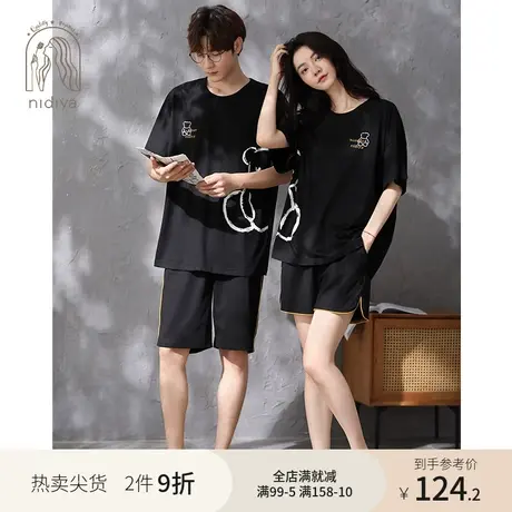 妮狄娅情侣睡衣女夏季清凉纯棉短袖套头卡通男休闲运动家居服套装商品大图