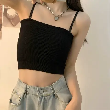 黑色吊带背心女夏西装内搭设计感小众外穿带胸垫美背内衣抹胸上衣图片