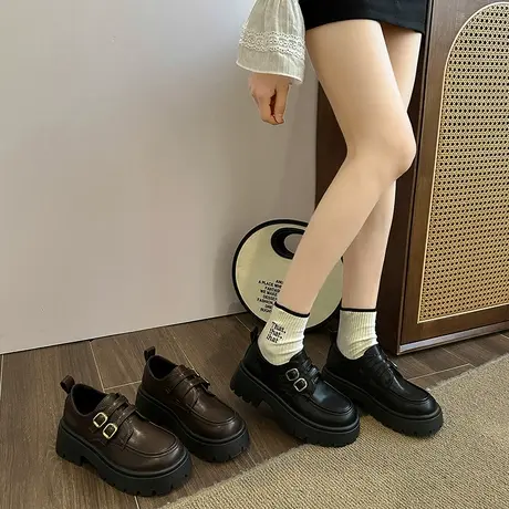 黑色英伦风乐福小皮鞋女2024新款复古百搭厚底增高日系玛丽珍单鞋商品大图