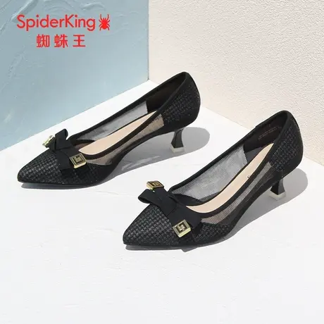 SPIDER KING/蜘蛛王高跟鞋2023夏商场同款蝴蝶结镂空小高跟工作鞋商品大图