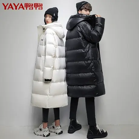 鸭鸭情侣羽绒服2023年秋季款连帽休闲长款过膝体闲保暖外套图片