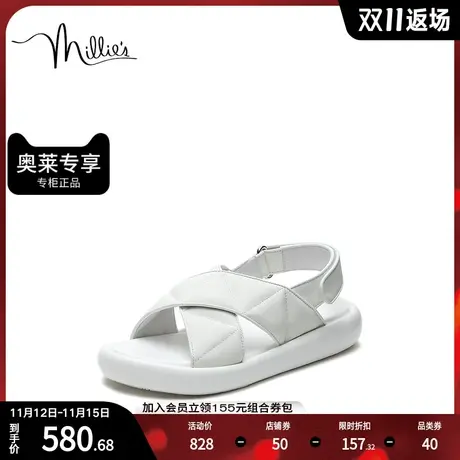 millie's/妙丽夏季商场同款牛皮时尚休闲女凉鞋100-6BL3图片