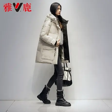 雅鹿连帽羽绒服女时尚小个子保暖面包服2022冬季新款正品工装外套商品大图