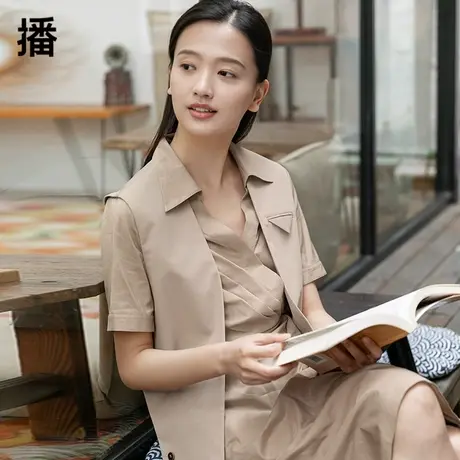 播2023秋季新款纯色小众气质休闲不对称短款无扣马甲女BDP2MD0322商品大图