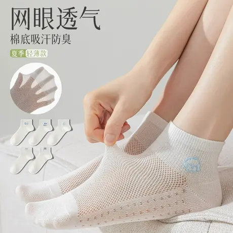 小白袜子女中筒纯棉夏季超薄款防臭网眼吸汗2025新款日系可爱短袜商品大图