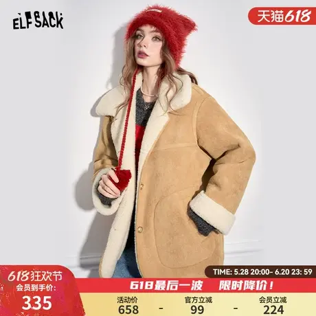 妖精的口袋仿麂皮棉服外套女2024年冬季新款复古仿毛绒休闲棉衣商品大图