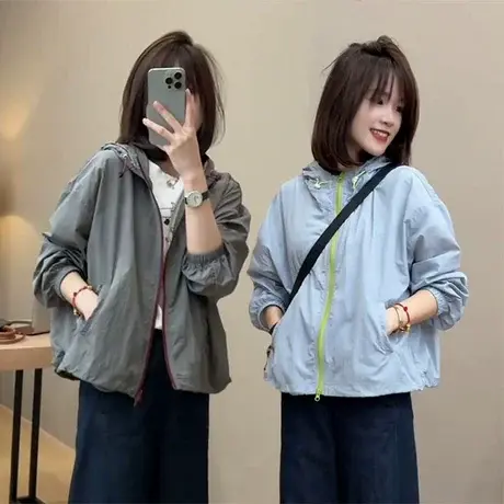 小个子宽松连帽防晒衣女外套女夏季新款洋气减龄薄款外搭冲锋衣潮商品大图