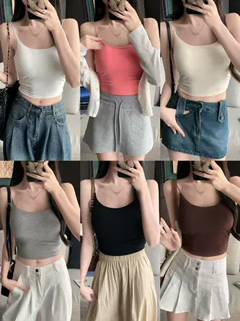辣妹带胸垫裹胸防走光打底美背内搭上衣夏季新款外穿吊带小背心女图片