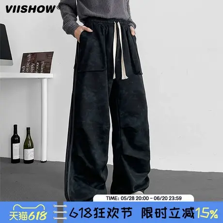 VIISHOW美式复古水洗迷彩工装裤男宽松直筒多口袋阔腿休闲伞兵裤商品大图
