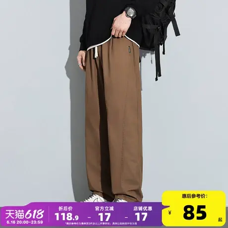 唐狮25春夏季新款男休闲长裤宽松直筒阔腿裤百搭拼接工装裤子潮流商品大图