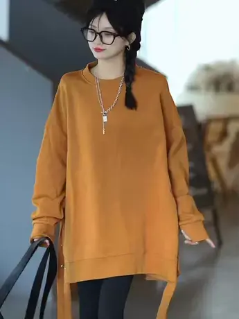 卫衣女宽松韩版侧边开叉上衣2023新款秋季慵懒风盐系ins潮流百搭图片