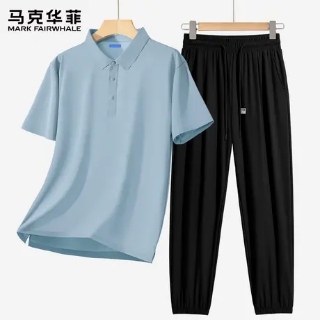 马克华菲休闲短袖套装男士POLO衫长裤2025新款爸爸时尚两件套薄X商品大图
