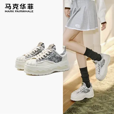马克华菲2025早春新款女鞋厚底增高百搭显高蛋壳帆布运动休闲板鞋商品大图