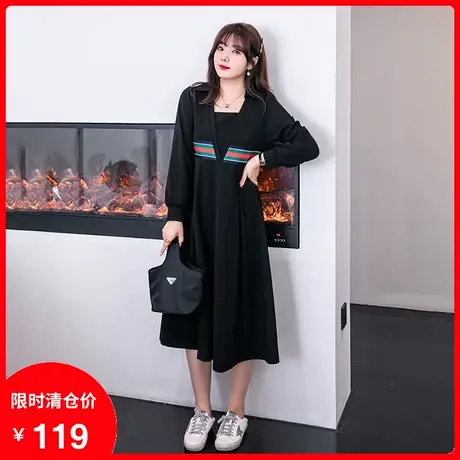 显瘦胖妹妹mm大码针织连衣裙2023年秋季新款气质长款小黑裙遮肚子图片