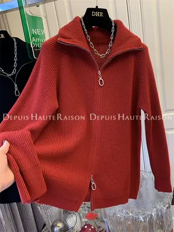 高级感绵羊毛气质拉链毛衣开衫针织衫上衣女休闲百搭宽松2022新款图片