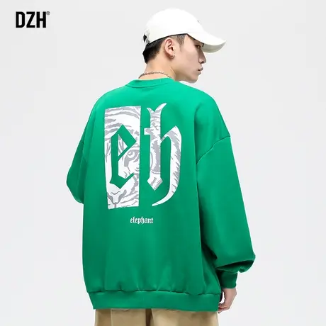 男生绿色卫衣男圆领潮牌秋季男装2023新款长袖哥特风上衣百搭宽松图片