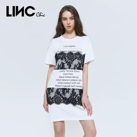 【直播专享】LINC金羽杰连衣裙复古蕾丝拼接纯棉连衣裙女2021508图片