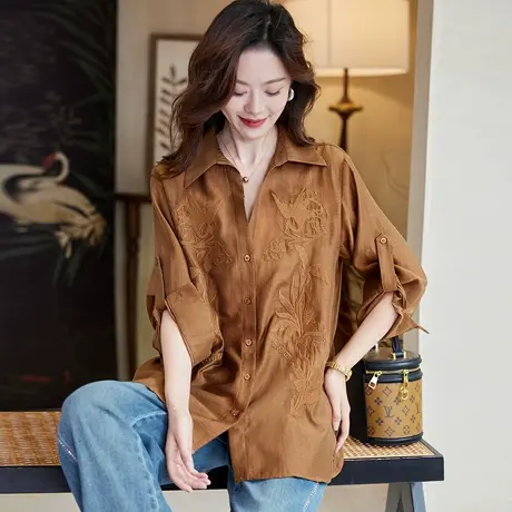 宝诗黎【新品价228元】翻领刺绣长袖衬衫JJ1010图片
