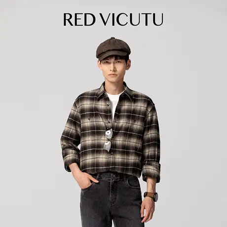 VICUTU威可多男士长袖衬衫棉质上衣柔软亲肤复古格纹百搭时尚衬衣图片