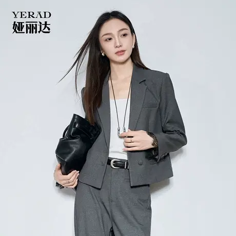 娅丽达灰色西装外套女小个子2025年秋季新款长袖上衣气质通勤西服商品大图