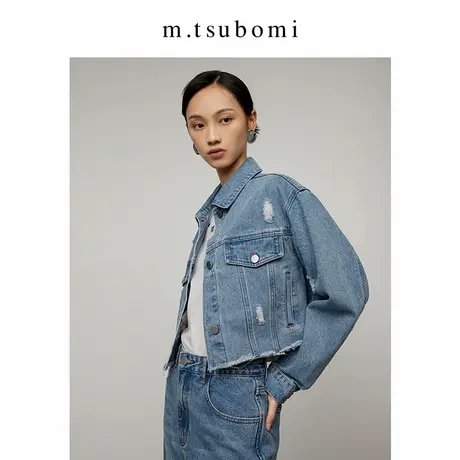 子苞米宽松毛边短款牛仔外套秋季新款休闲纯棉POLO领设计感上衣女图片