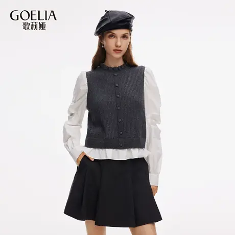 歌莉娅秋季新品恒温羊毛假两件套头衫1E9R5J390图片