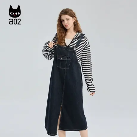 a02宽松背带裙牛仔连衣裙女2025新款秋季长裙通勤穿搭设计感裙子商品大图