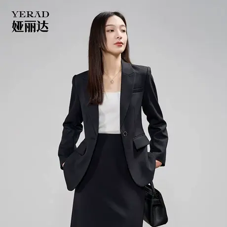 娅丽达职业通勤春秋西装外套女新款女装休闲修身气质黑色西服女商品大图