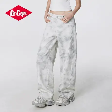 Lee Cooper夏季扎染牛仔裤女款设计感百搭脏脏裤休闲直筒长裤子商品大图