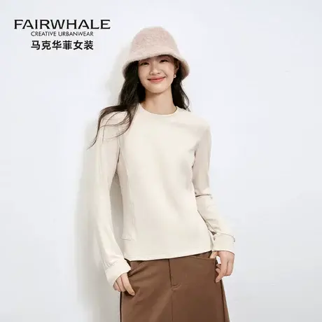 马克华菲天丝莱赛尔圆领卫衣女2025新款长袖T恤保暖打底衫秋上衣商品大图