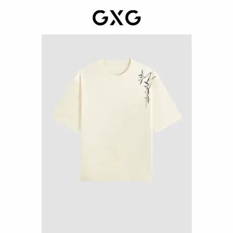 【X】GXG男装米白简约休闲圆领短袖T恤24年夏G24X442129商品大图