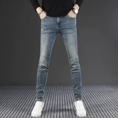 修身小脚蓝色牛仔裤男2024新款官方正品秋冬弹力男士潮流休闲裤子商品大图