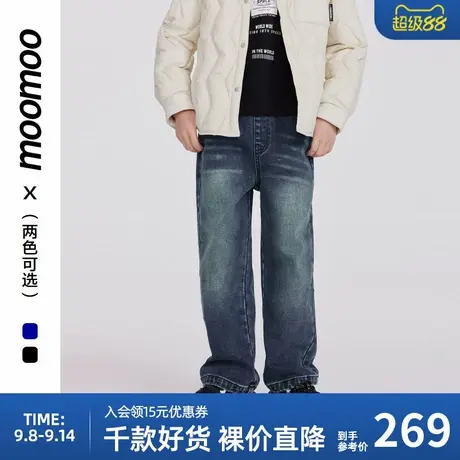 moomoo童装水洗加绒牛仔裤男童秋冬新款百搭休闲小男孩休闲直筒裤商品大图