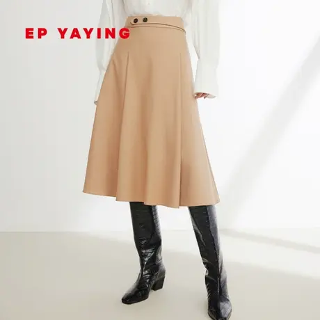 EP YAYING雅莹女装 褶艺羊毛文艺风太阳裙半裙 2023秋冬新款3417C图片