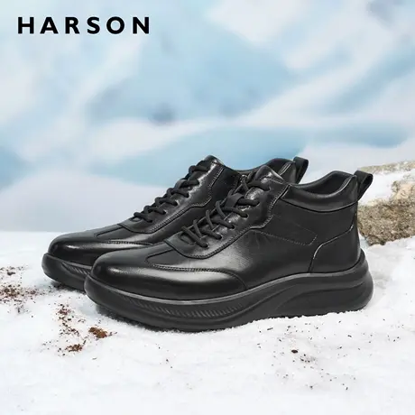 哈森男鞋冬季新款商务休闲鞋男士皮鞋加绒加厚运动鞋保暖短靴男款图片