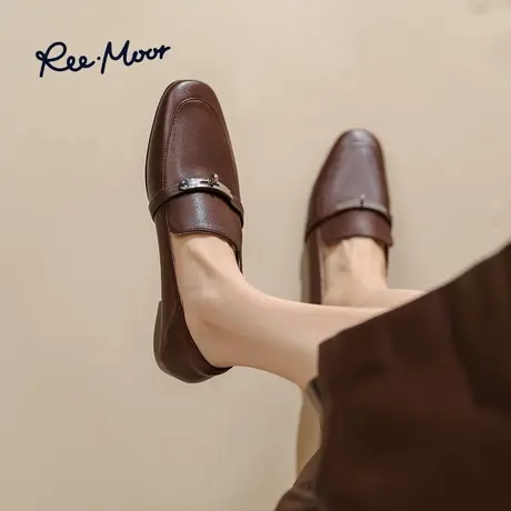 REEMOOR睿慕2023秋新款牛皮真皮乐福鞋低跟方头小皮鞋通勤单鞋女商品大图