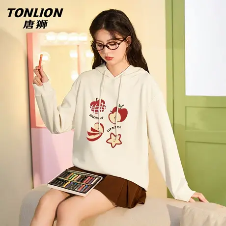 唐狮官方是宽松卫衣女2026新款春季美式慵懒套头外套小个子帽衫VC商品大图