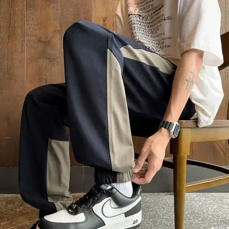 唐狮卫裤男春秋新款运动裤男生拼接针织长裤宽松显瘦裤子男TE商品大图