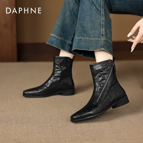 达芙妮短靴黑色靴子女2026新款爆款平底切尔西女靴冬瘦瘦靴马丁靴商品大图