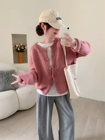 秋季新款马海毛亮片针织开衫女2023新款宽松百搭软糯毛衣外套上衣商品大图