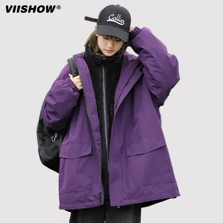 VIISHOW三合一冲锋衣男生秋冬加绒加厚防羊羔绒棉衣潮牌夹克外套商品大图